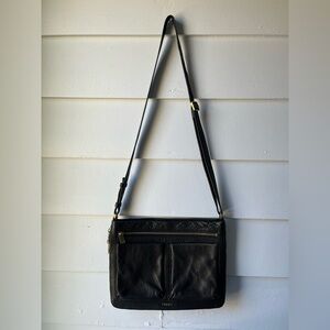Fossil Black Leather Crossbody Bag Expandable
